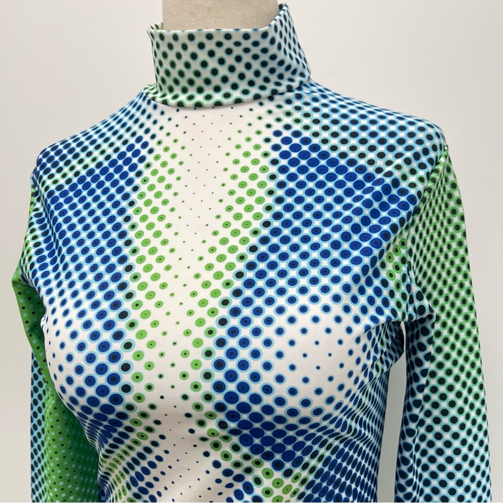 Sinead Gorey Digitally Printed Long Sleeve Mock Neck Blue Green Top - Picture 3 of 10